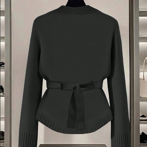 Black Casual Women's Metal Button Asymmetrical Cardigan Sweater - Picture 2 of 7